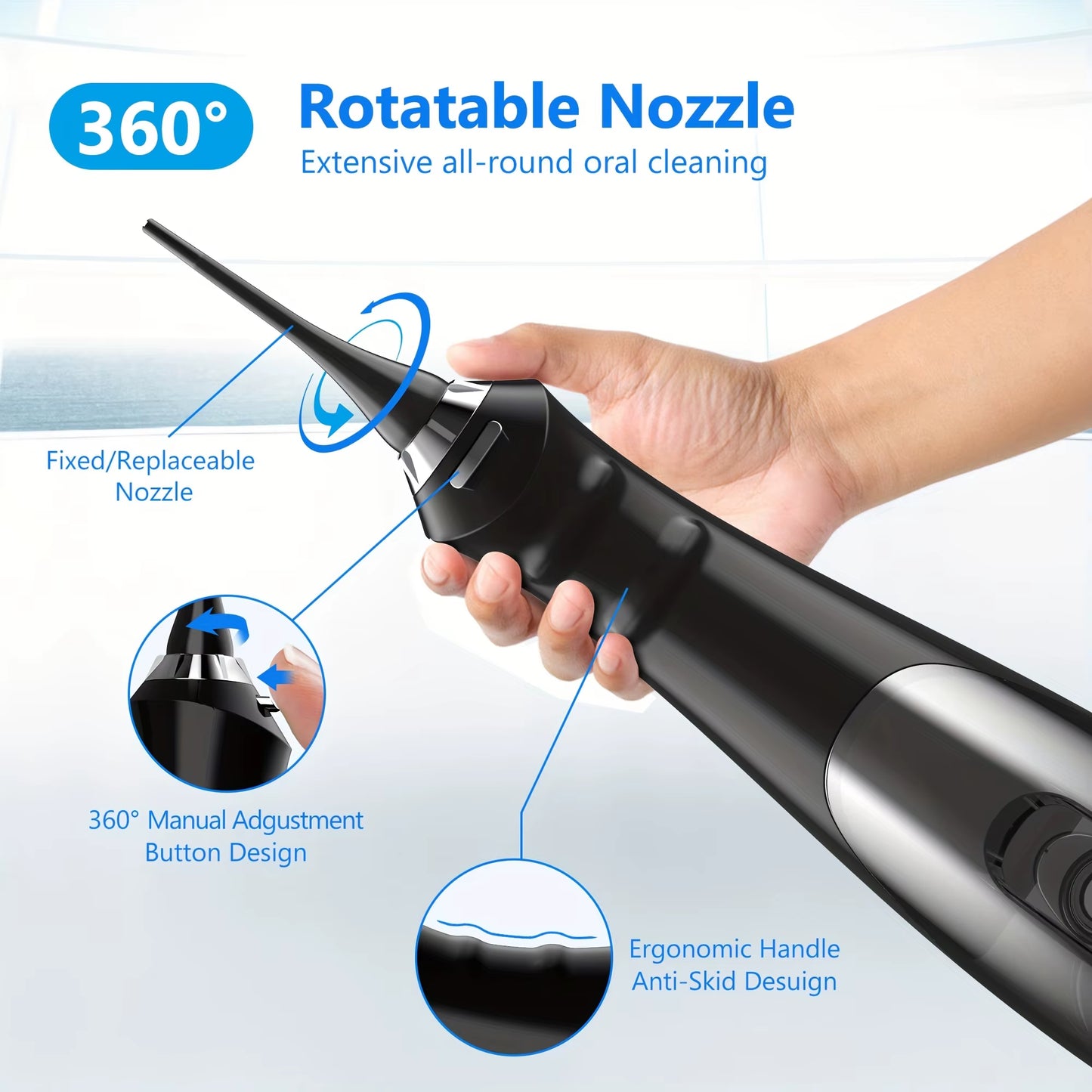 Oral Irrigator Dental Water Flosser Thread Teeth Pick Mouth Washing Machine 8 Nozzels 5 Modes USB Rechargeable 270Ml Tank