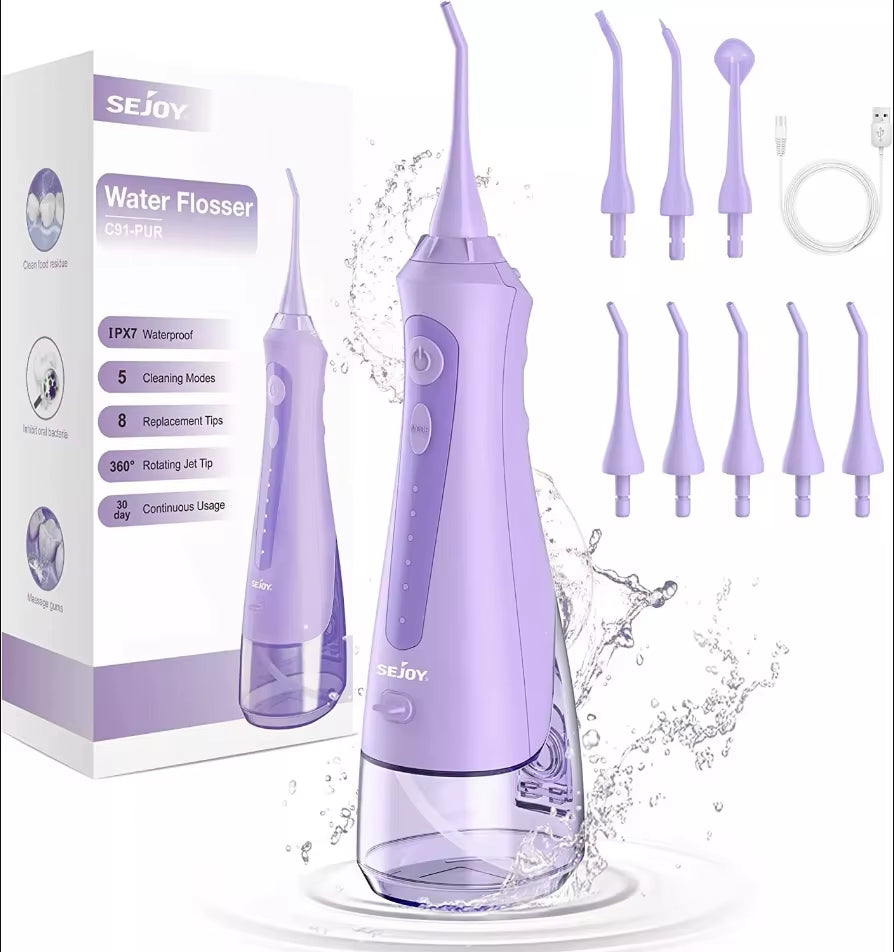 Oral Irrigator Dental Water Flosser Thread Teeth Pick Mouth Washing Machine 8 Nozzels 5 Modes USB Rechargeable 270Ml Tank
