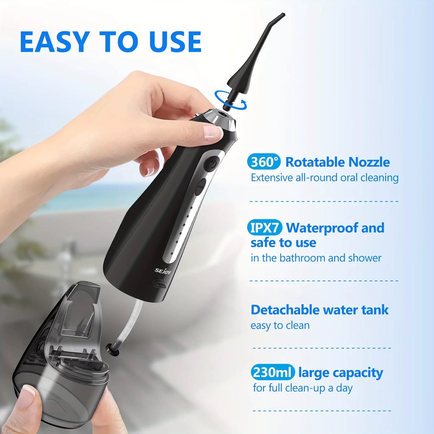 Oral Irrigator Dental Water Flosser Thread Teeth Pick Mouth Washing Machine 8 Nozzels 5 Modes USB Rechargeable 270Ml Tank